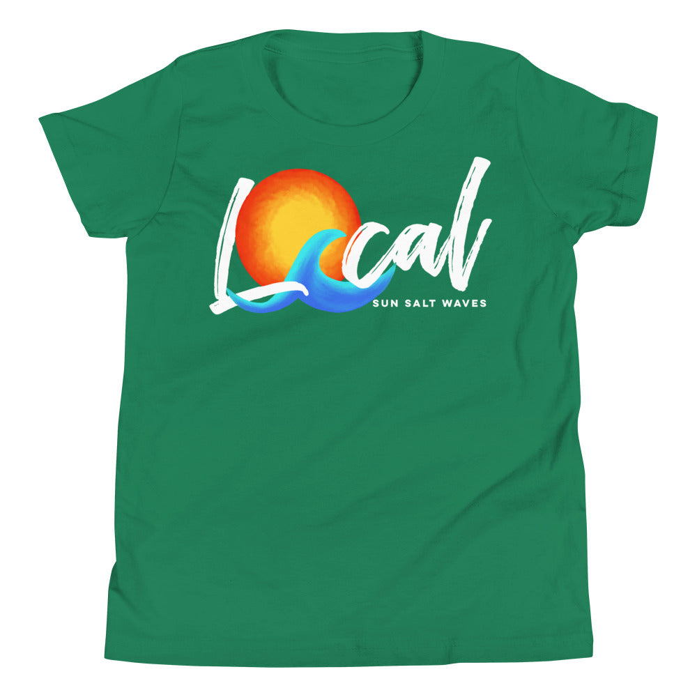 Sun and Waves ‘Local’ Youth Tee from Sun Salt Waves exclusive, ‘Local’ sun and wave design, reminiscent of vintage California Kelly Green