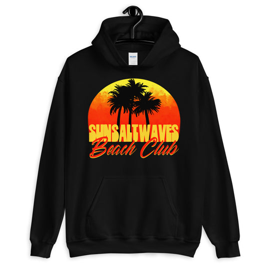 Beach Club Hoodie Unisex Men's Women's Black Graphic Sunset with Palms