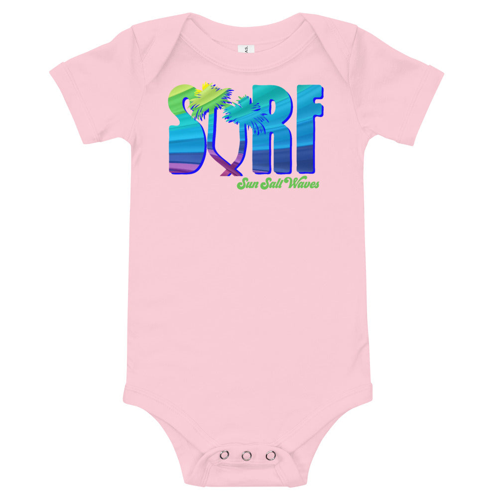 Surf Life Onesie Sun Salt Waves Colorful Typography Palm Tree Pink