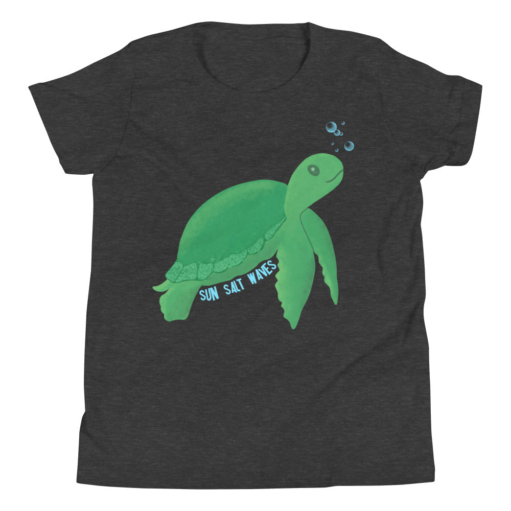 Back to the Sea Dark Grey Youth, Kids T-Shirt, Boys, Girls, Unisex, 100% Cotton, Swimming Turtle Short Sleeve T-Shirt from Sun Salt Waves