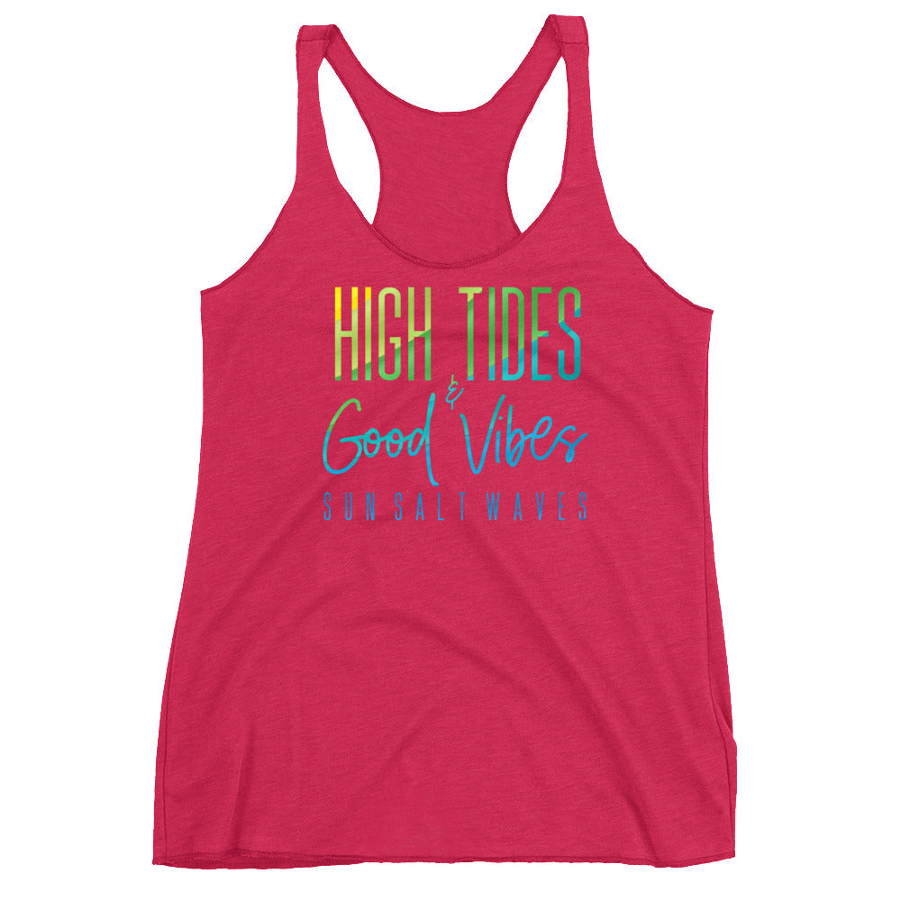 High Tides and Good Vibes Racerback Tank Women Junior Hot Pink