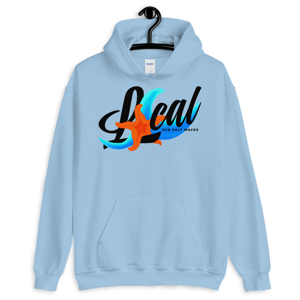 Sea Life ‘Local’ Light Blue Hoodie Unisex Graphic Starfish and Multi Color Wave in Local Print