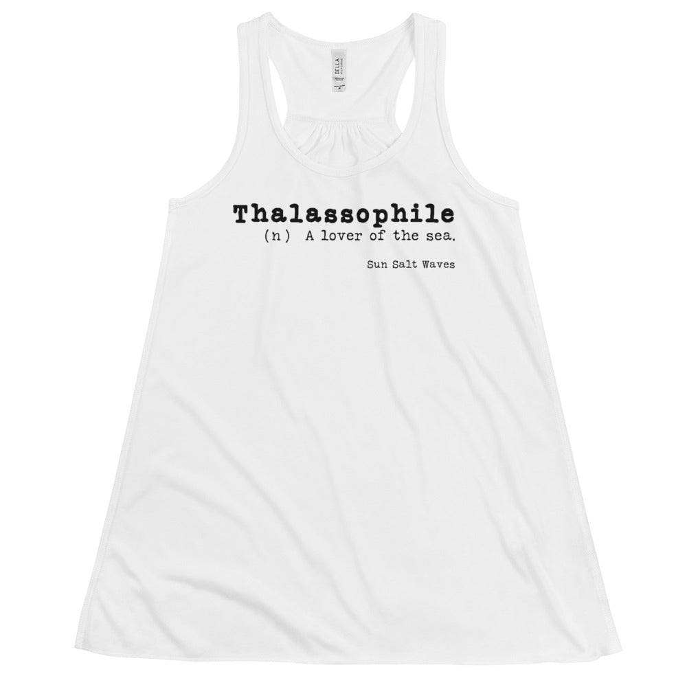 Thalassophile Lover of the Sea Flowy Racerback Tank Graphic Tank Dictionary Font White Sun Salt Waves