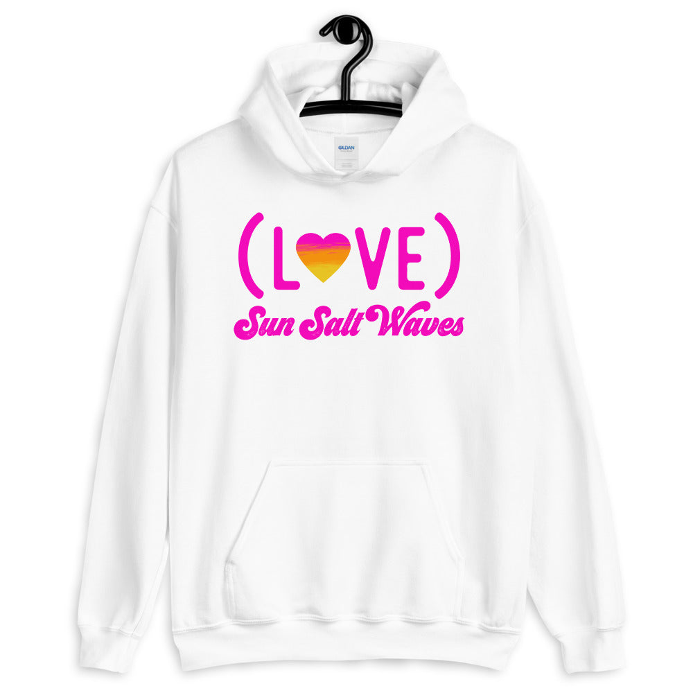 Sun Salt Waves Love White Hoodie Unisex Men’s Women’s Graphic Love Life With Heart in Sunset Colors White