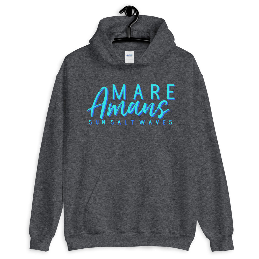 Sun Salt Waves Sea Lover Dark Heather Grey Hoodie Unisex Men's Women's Graphic Latin Mare Amans