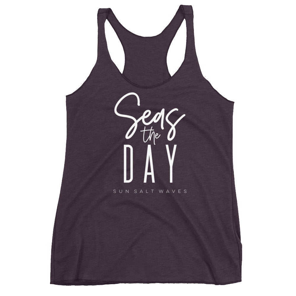 Seas the Day Racerback Tank Graphic Tank Seize the Day Women’s Junior’s Sun Salt Waves Deep Purple
