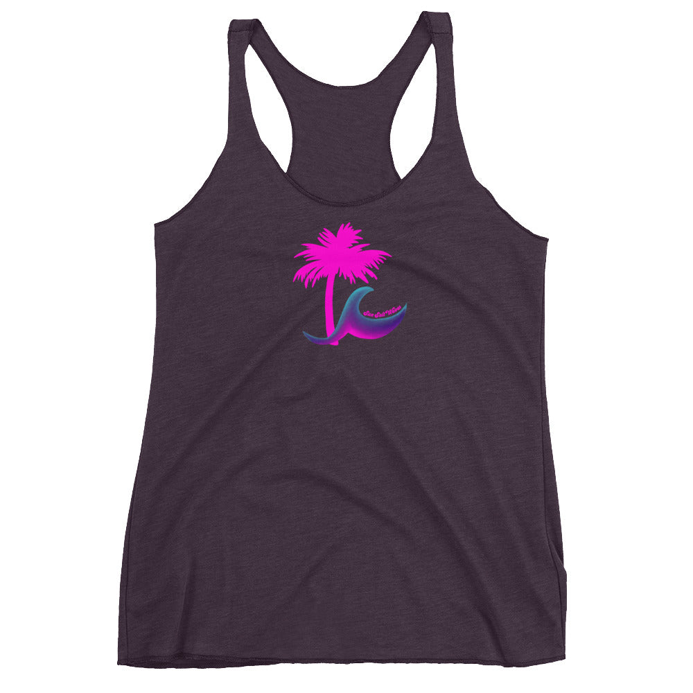Paradise Palm Racerback Tank Hot Pink Palm and Multicolored Wave Deep Purple