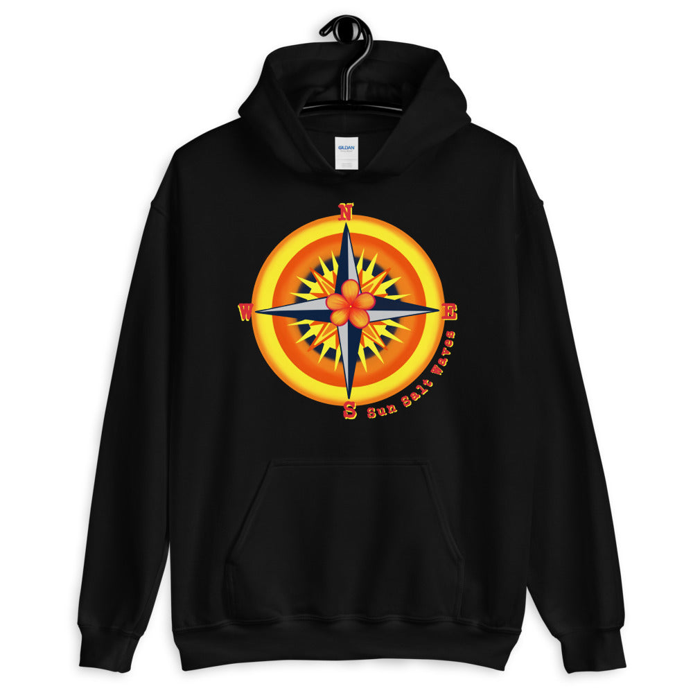 Sun Salt Waves Find Your Way Black Hoodie Unisex Men’s Women’s Graphic Compass