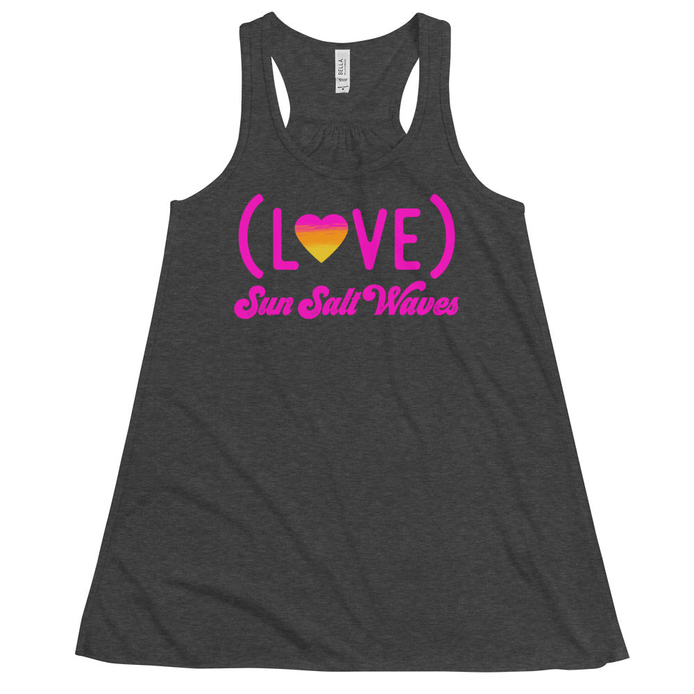 Love Life Flowy Racerback Tank Graphic Tank Love with Heart in Sunset Colors Women’s Junior’s Sun Salt Waves Charcoal Heather