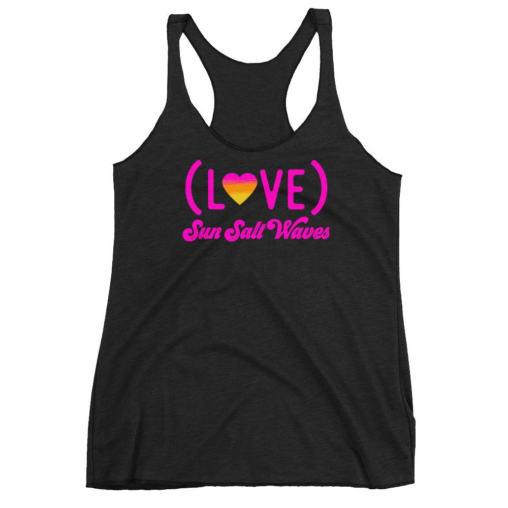 Love Life Racerback Tank Hot Pink with Sunset Shaded Heart Black