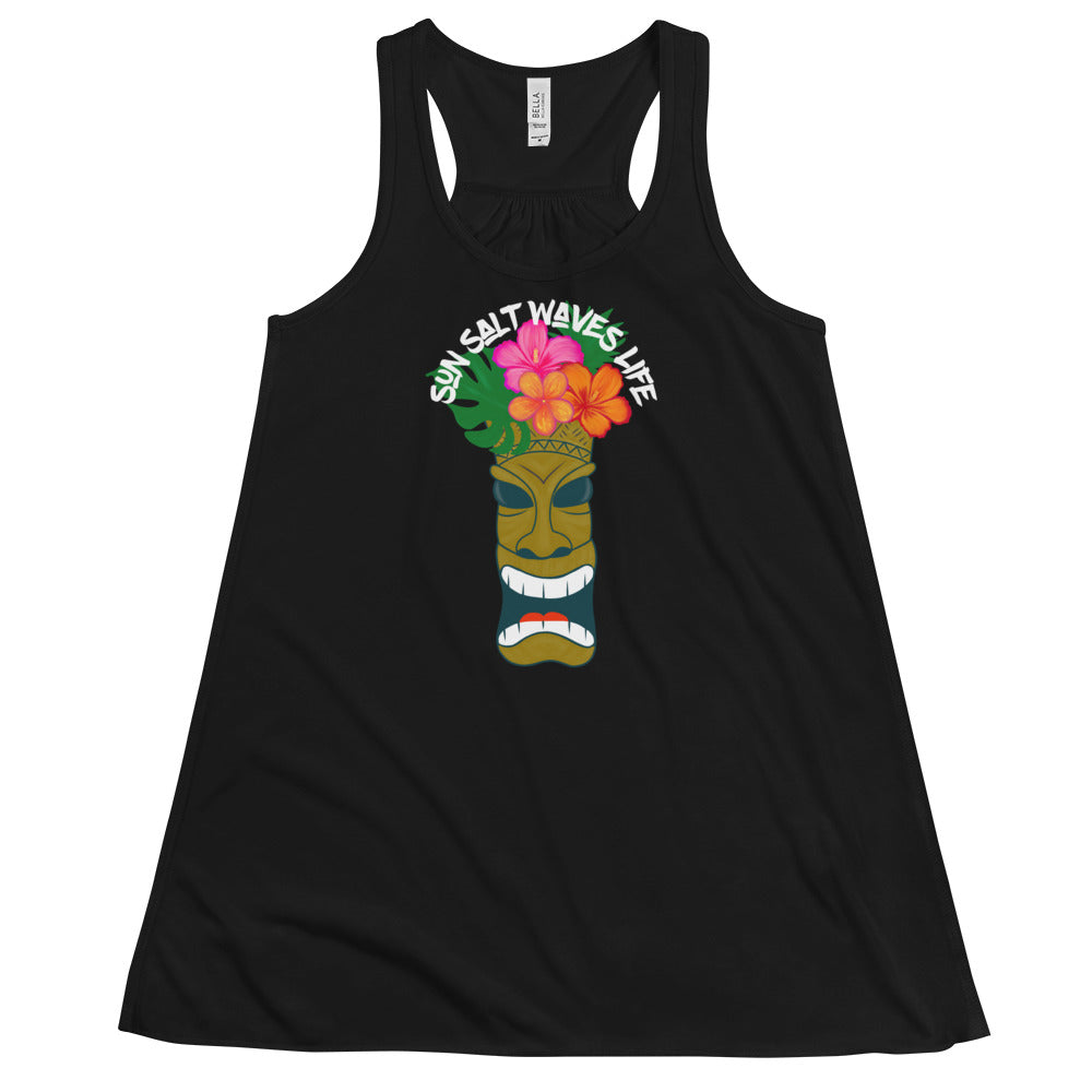 Tiki Time Flowy Tank Sun Salt Waves Black