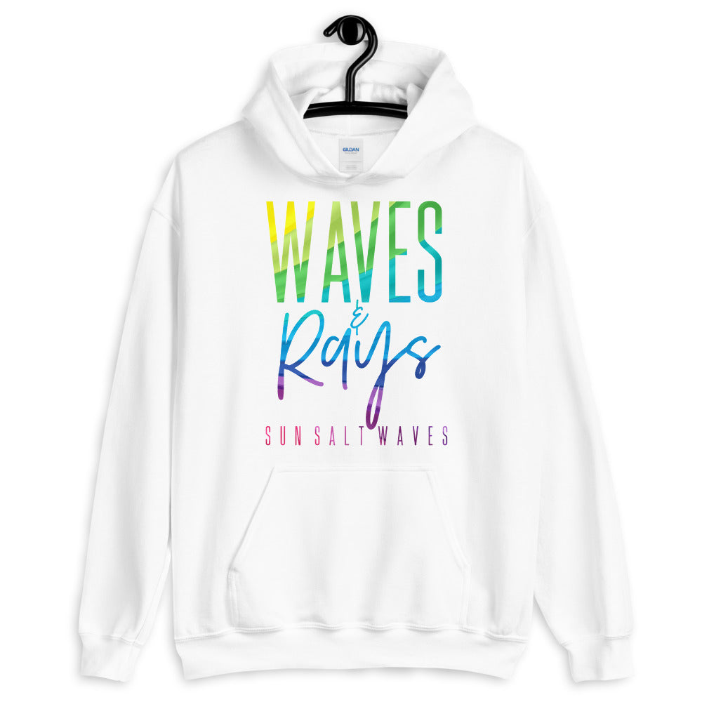 Waves and Rays White Hoodie Unisex Men's Women's Sun Salt Waves