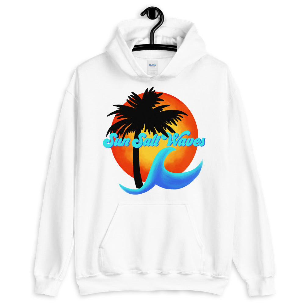 Sun Salt Waves Hoodie Unisex Graphic Local with Multi Color Wave and Sun and Palm Silhouette