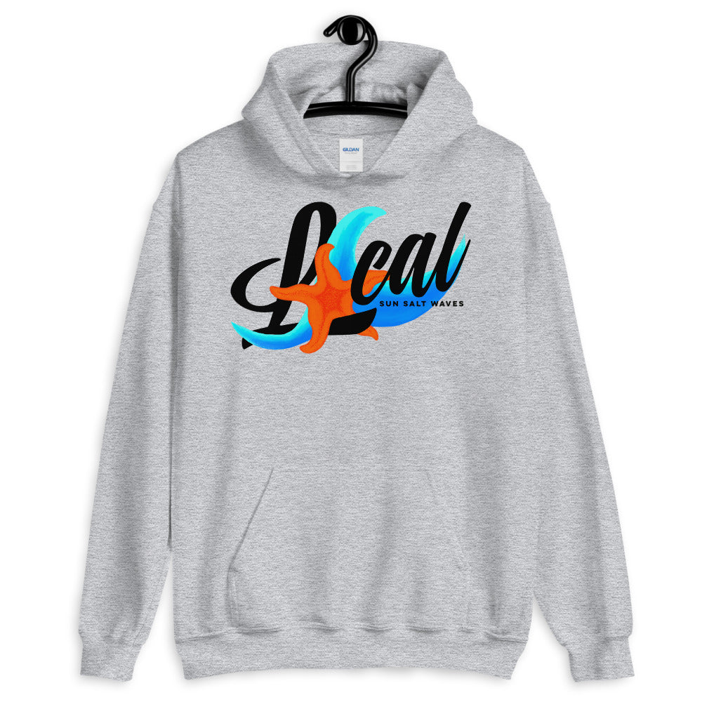 Sun Salt Waves Sea Life ‘Local’ Sport Light Grey Hoodie Unisex Men’s Women’s Graphic Starfish and Multi Color Wave in Local Print