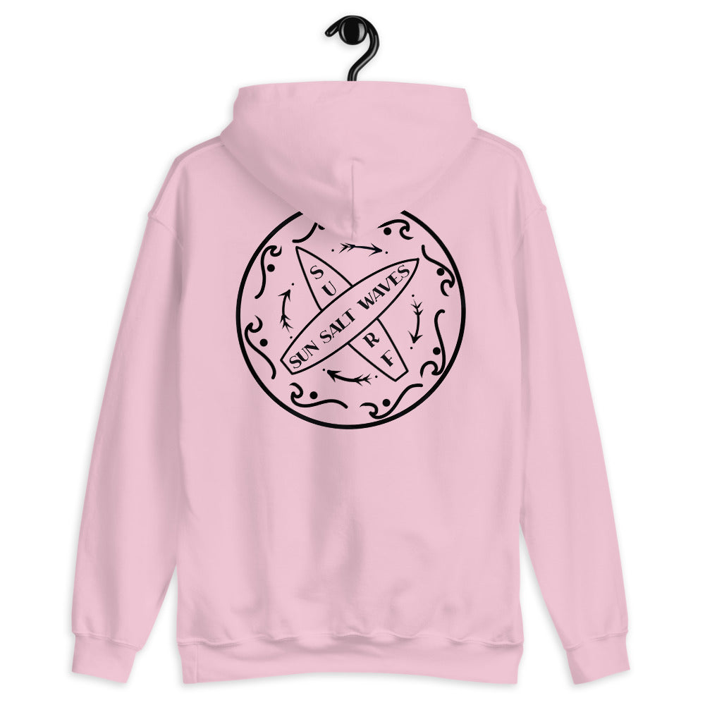 Surf School Hoodie from Sun Salt Waves Front and Back Print Light Pink