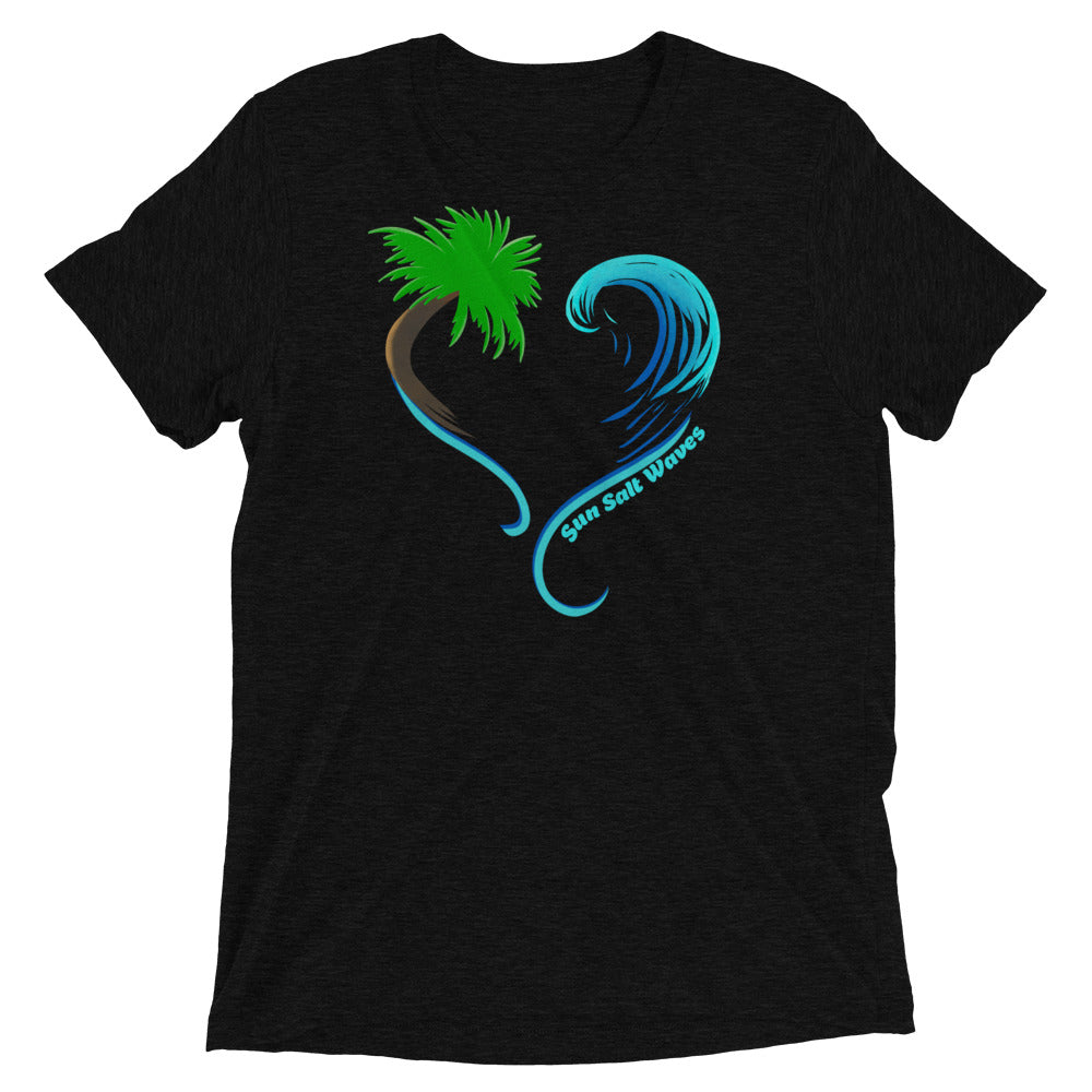 Rising Tides Tee Graphic Heart Shaped Palm and Multicolor Wave Unisex Sun Salt Waves Black