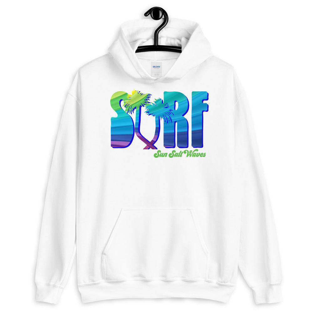 Surf Life Hoodie from Sun Salt Waves Colorful Typography and Palms White