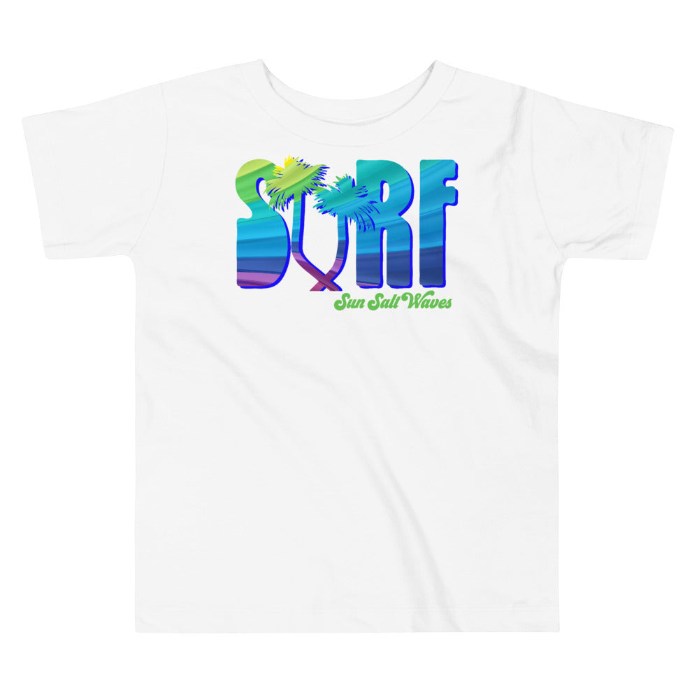 Surf Life Toddler Tee Sun Salt Waves Colorful Typography Palm Tree White