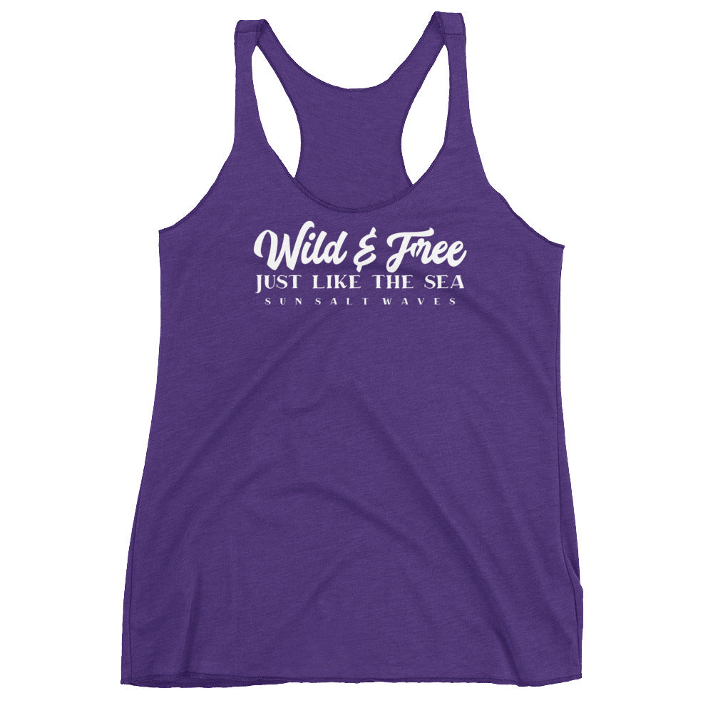 Wild and Free Racerback Tank Just Like the Sea Sun Salt Waves Junior Women Purple