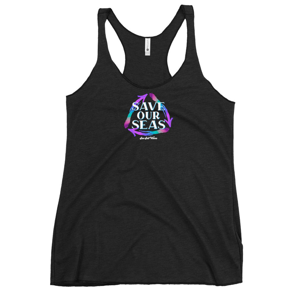 Save Our Seas Racerback Tank from Sun Salt Waves Colorful Recycle Arrows