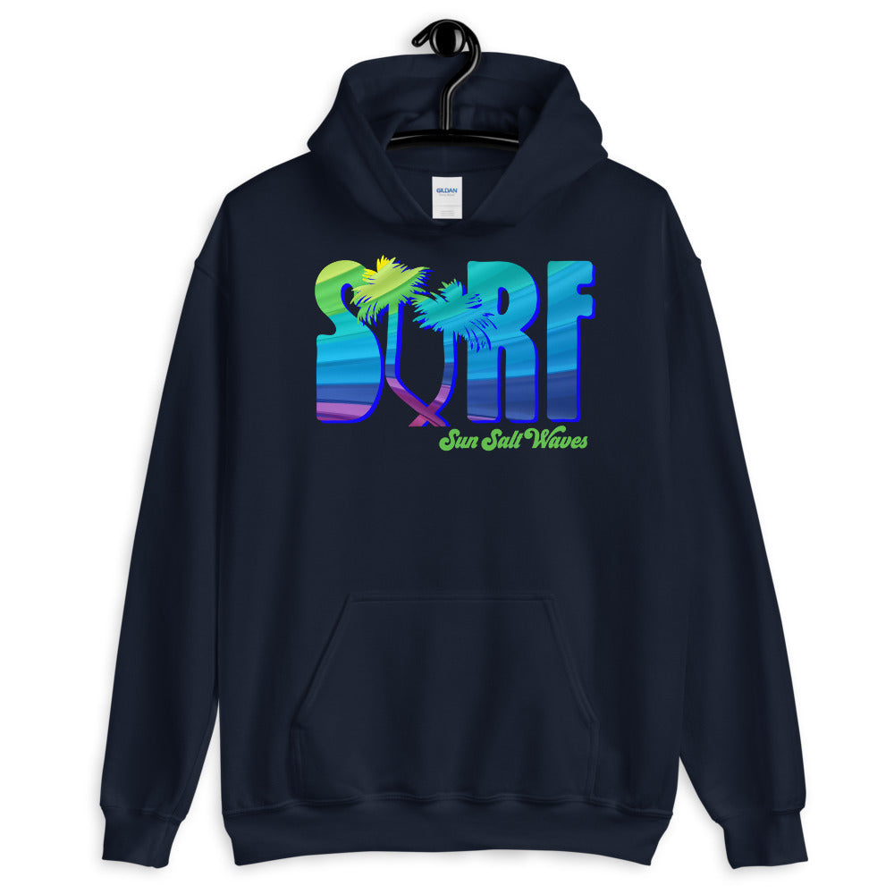 Surf Life Hoodie from Sun Salt Waves Colorful Typography and Palms Navy