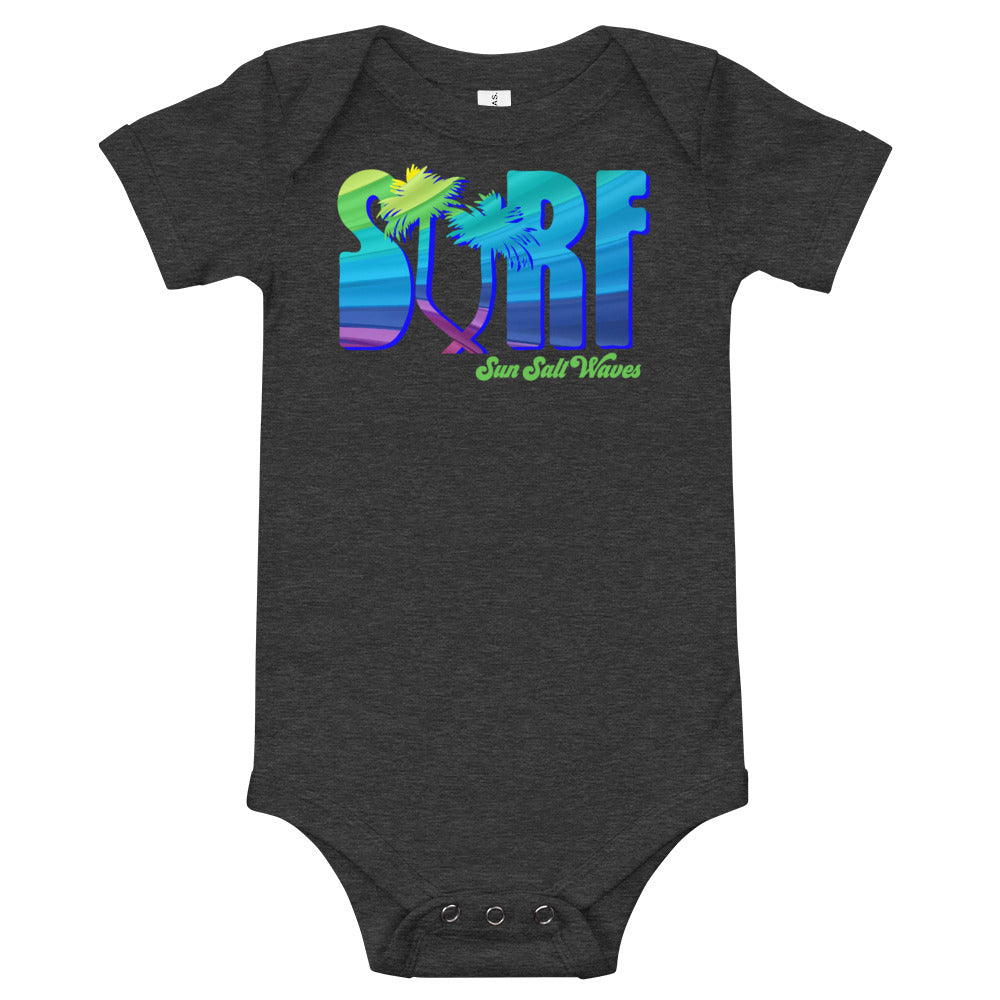 Surf Life Onesie Sun Salt Waves Colorful Typography Palm Tree Heather Charcoal