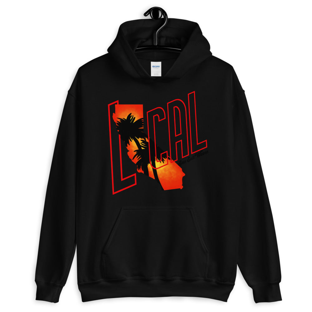 Sun Salt Waves Cali ‘Local’ Hoodie Unisex Men’s Women’s Black Graphic Sunset with Palms Local California Sunset