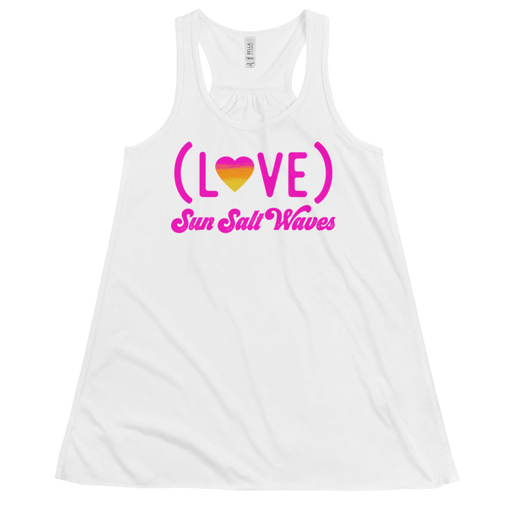Love Life Flowy Racerback Tank Graphic Tank Love with Heart in Sunset Colors Women’s Junior’s Sun Salt Waves White