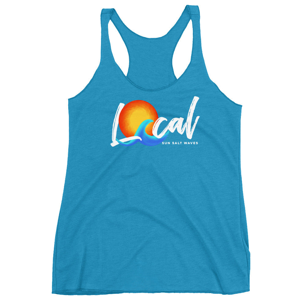 Sun and Waves ‘Local’ Racerback Tank Sunset and Multicolored Wave Turquoise 