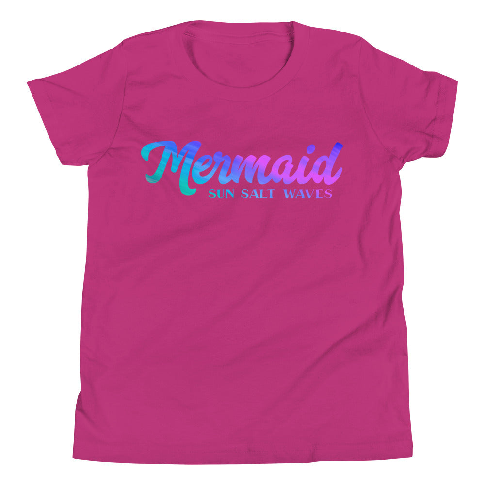 Mermaid Youth Tee from Sun Salt Waves Colorful Mermaid Script Berry