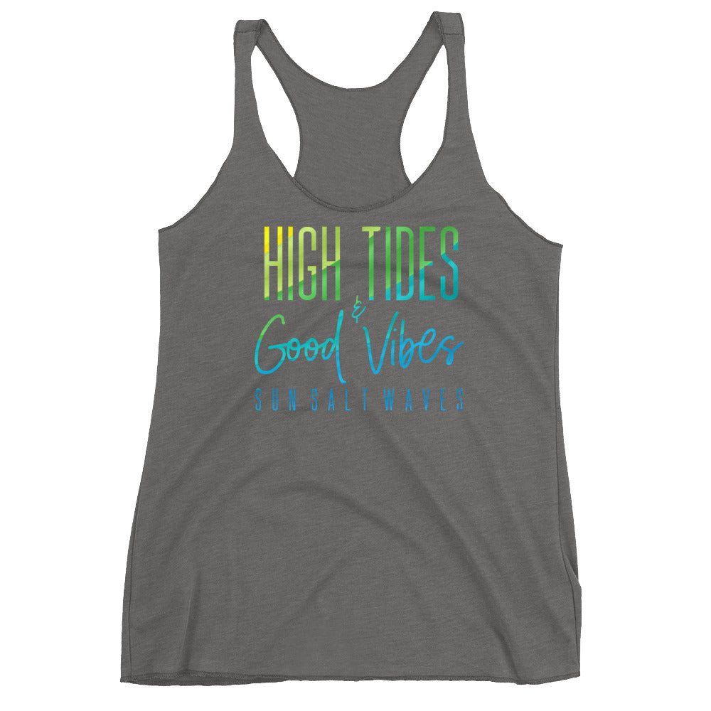 High Tides and Good Vibes Racerback Tank Women Junior Gray