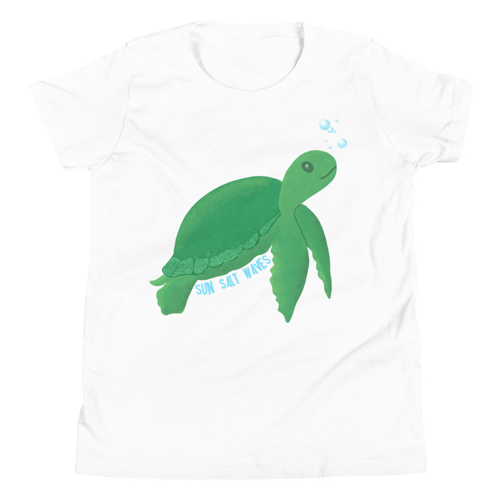 Back to the Sea White Youth, Kids T-Shirt, Boys, Girls, Unisex, 100% Cotton, Swimming Turtle Short Sleeve T-Shirt from Sun Salt Waves
