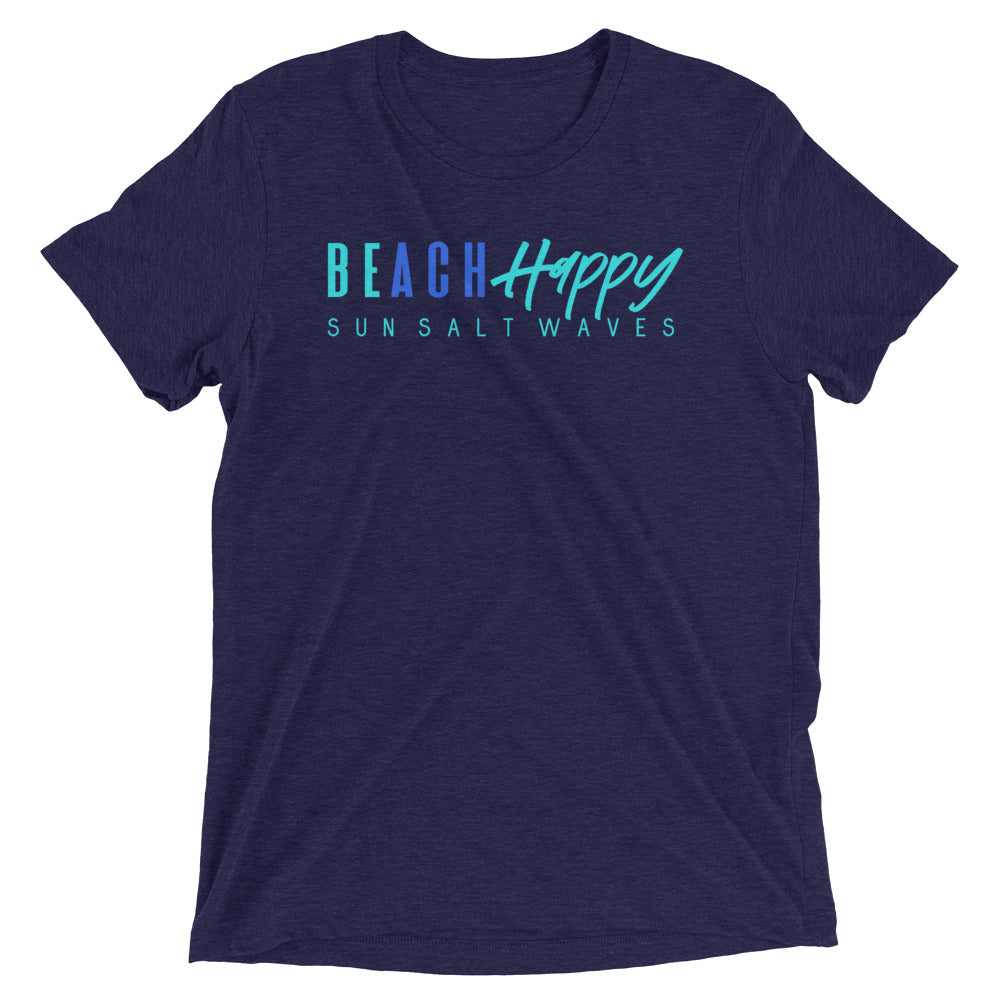 Be Happy Tee Men’s Women’s Unisex Graphic Beach Happy Sun Salt Waves Short Sleeve T-Shirt Navy