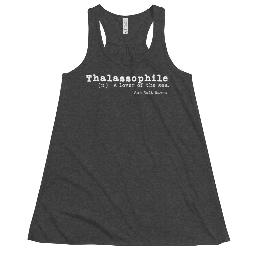 Thalassophile Lover of the Sea Flowy Racerback Tank Graphic Tank Dictionary Font Women’s Junior’s Sun Salt Waves Heather Charcoal
