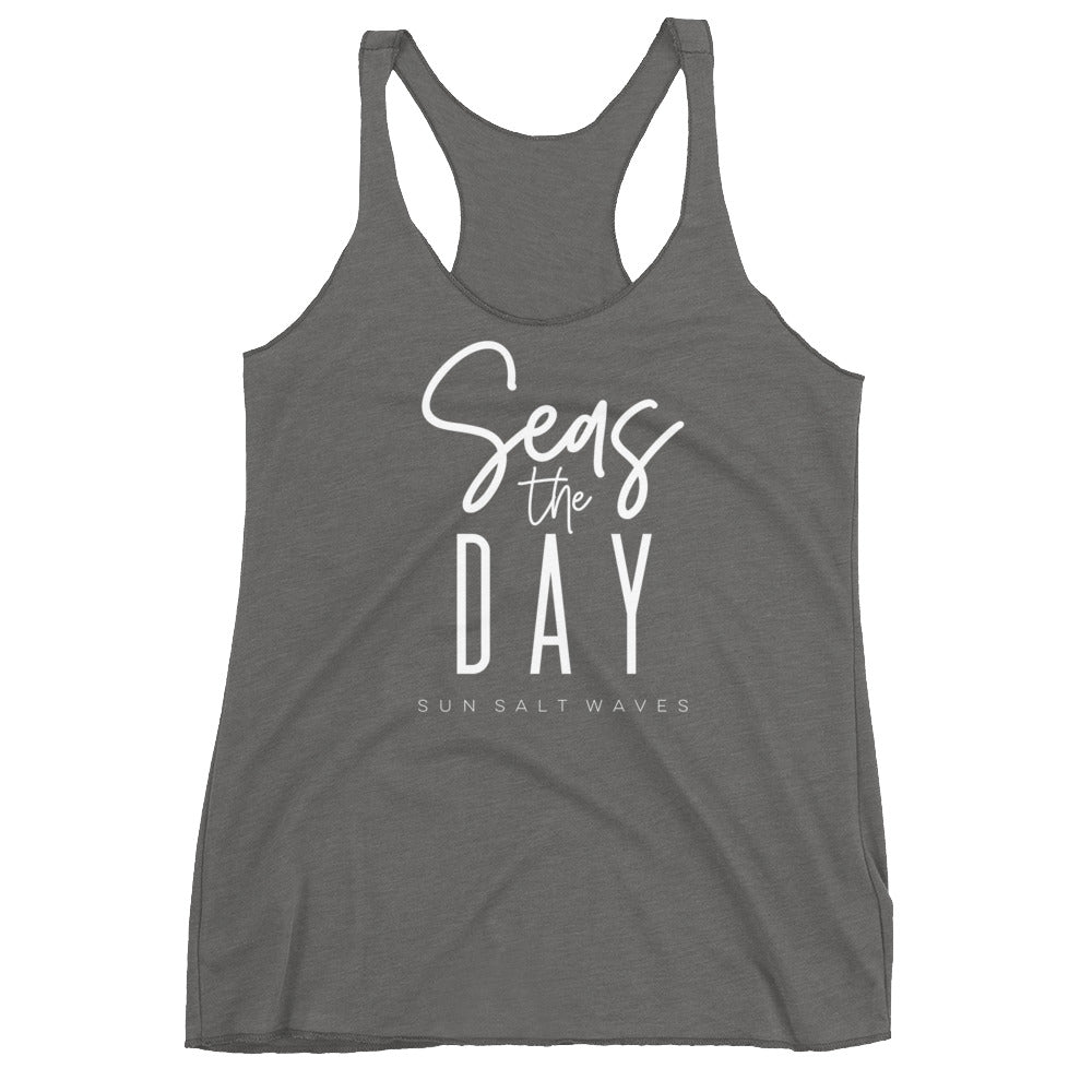 Seas the Day Racerback Tank Graphic Tank Seize the Day Women’s Junior’s Sun Salt Waves Gray