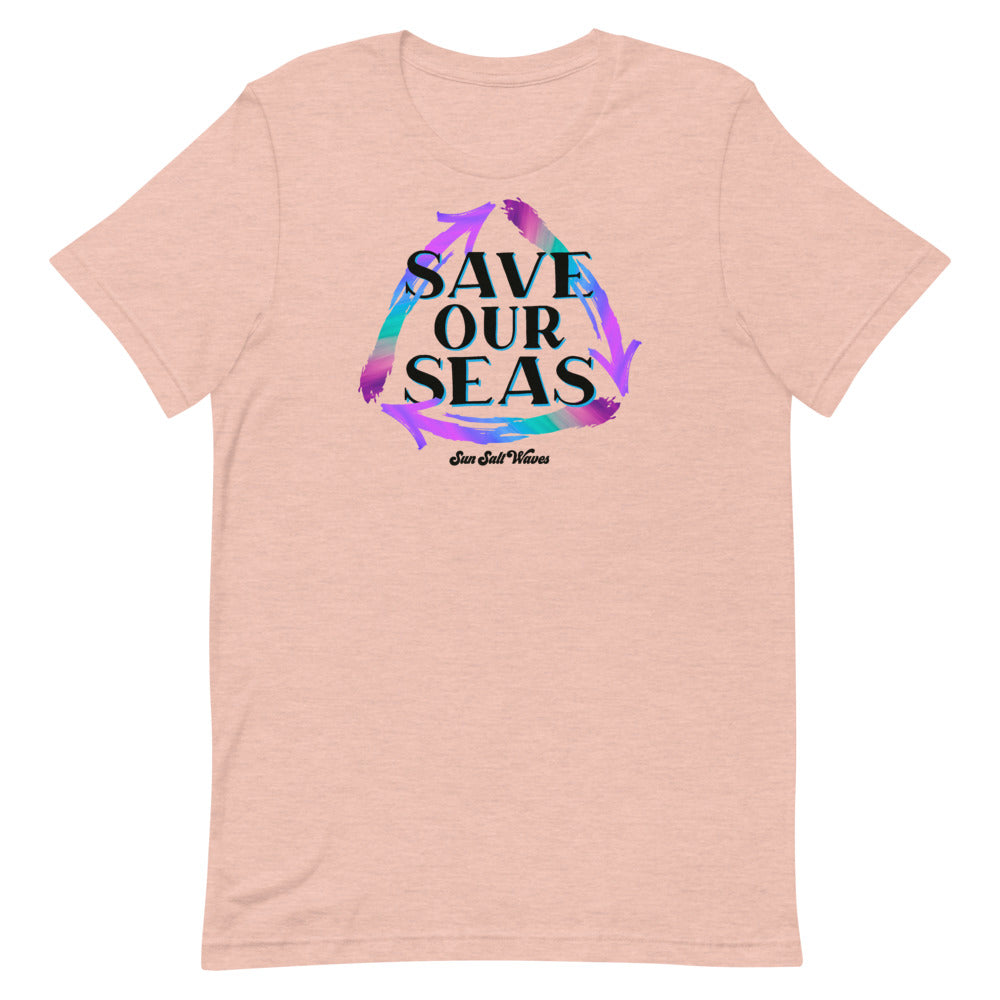 Save our Seas Tee from Sun Salt Waves Colorful Recycle Arrows Heather Prism Peach
