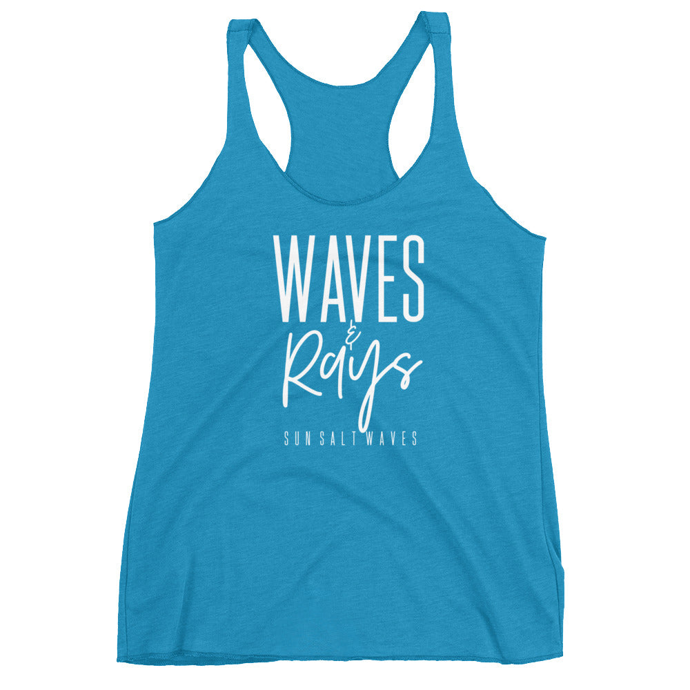 Waves and Rays Racerback Tank Graphic Tank Women’s Junior’s Sun Salt Waves Turquoise 