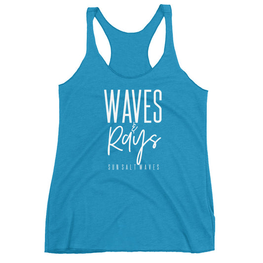 Waves and Rays Racerback Tank Graphic Tank Women’s Junior’s Sun Salt Waves Turquoise 