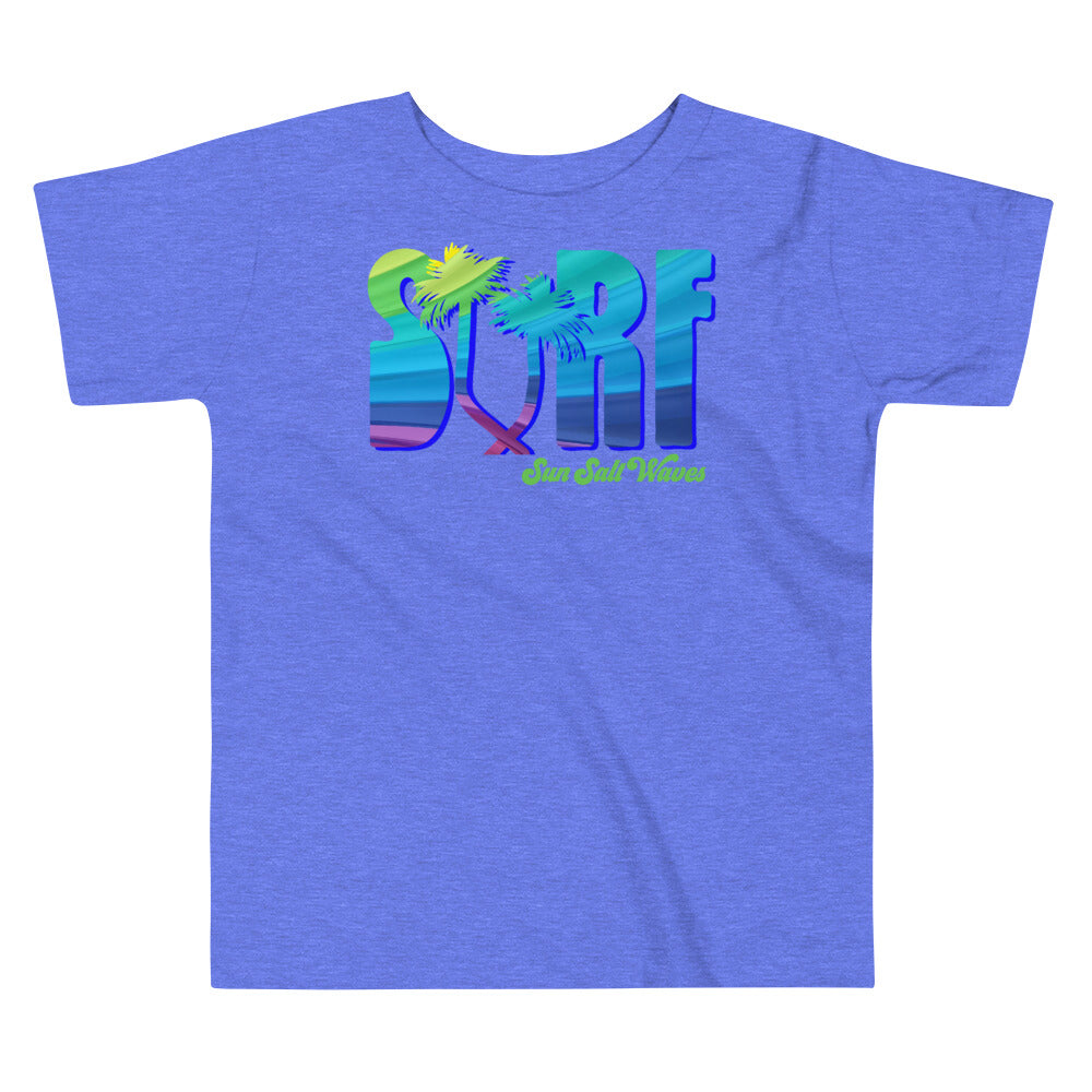 Surf Life Toddler Tee Sun Salt Waves Colorful Typography Palm Tree Blue