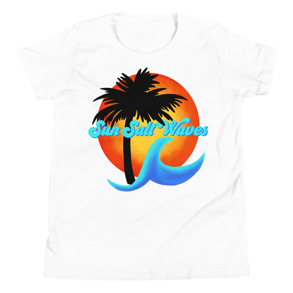 Sun Salt Waves Logo Youth Tee from Sun Salt Waves features our exclusive sun, palm and wave design that kIcked off an entire brand White