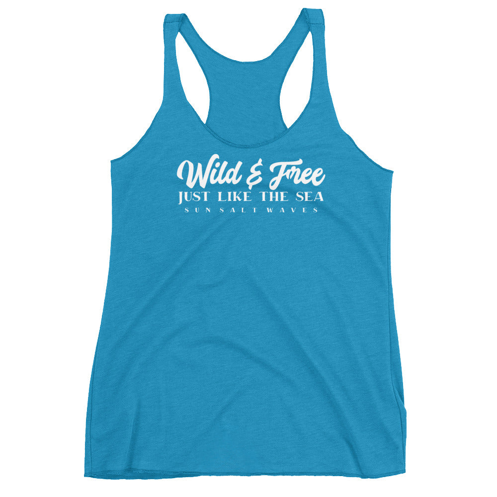 Wild and Free Racerback Tank Just Like the Sea Sun Salt Waves Junior Women Turquoise