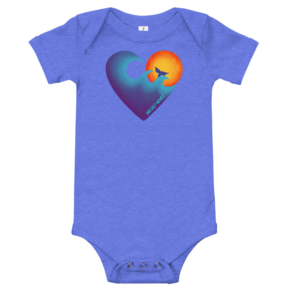Sun Salt Waves Chase The Sun Heart Sun and Wave Heather Columbia Blue Cotton Infant Onsie