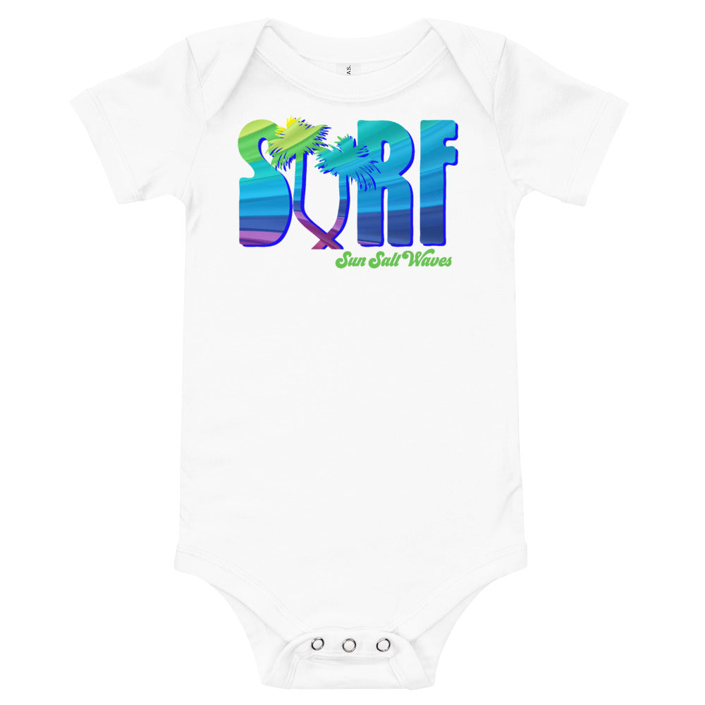 Surf Life Onesie Sun Salt Waves Colorful Typography Palm Tree White