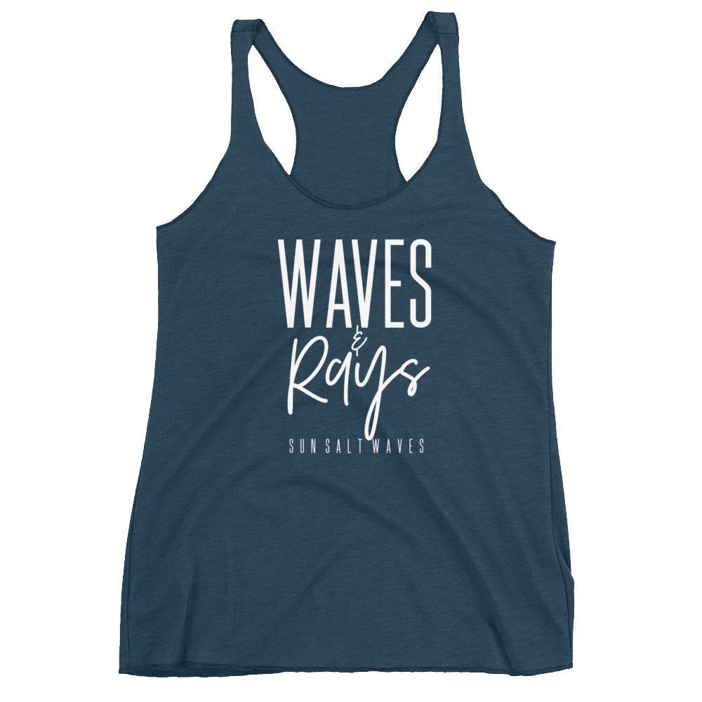  Waves and Rays Racerback Tank Graphic Tank Women’s Junior’s Sun Salt Waves Indigo Blue
