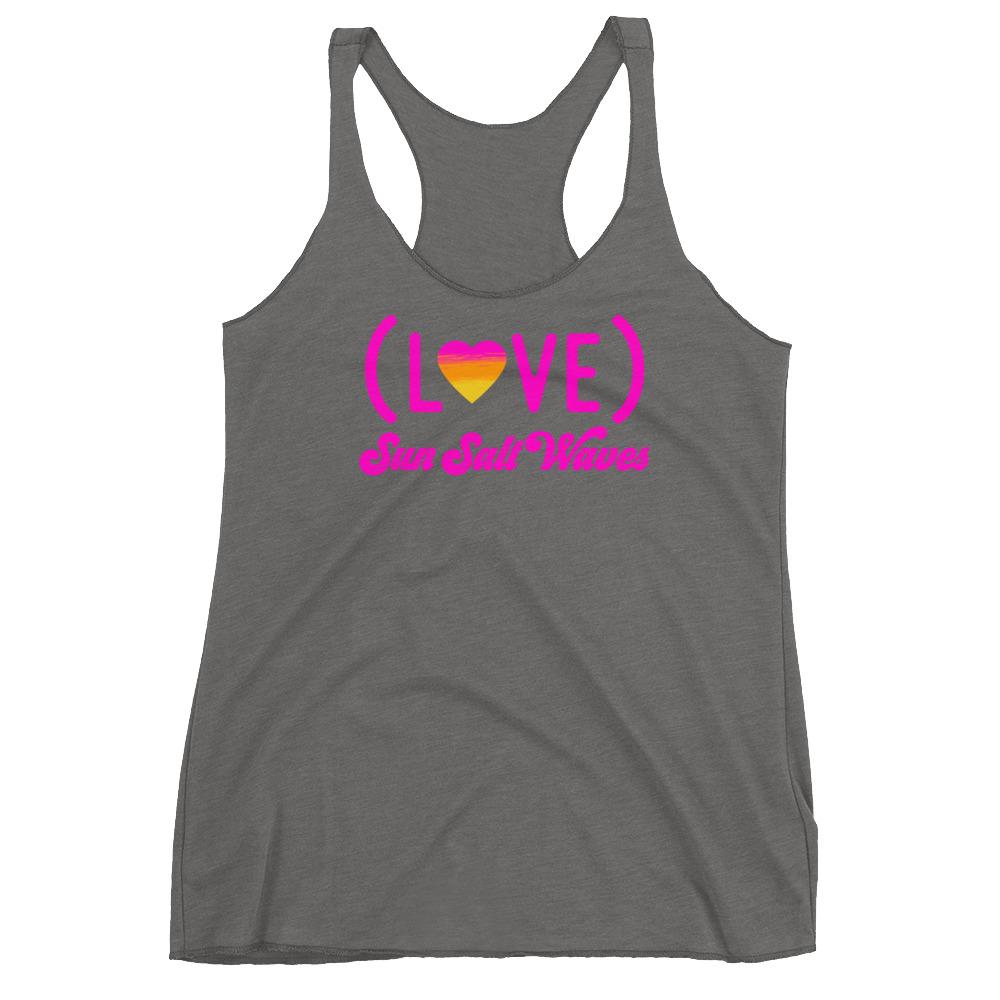 Love Life Racerback Tank Hot Pink with Sunset Shaded Heart Gray