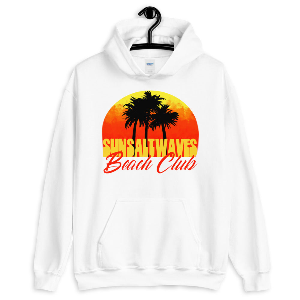 Beach Club Hoodie Unisex Men's Women's White Graphic Sunset with Palms