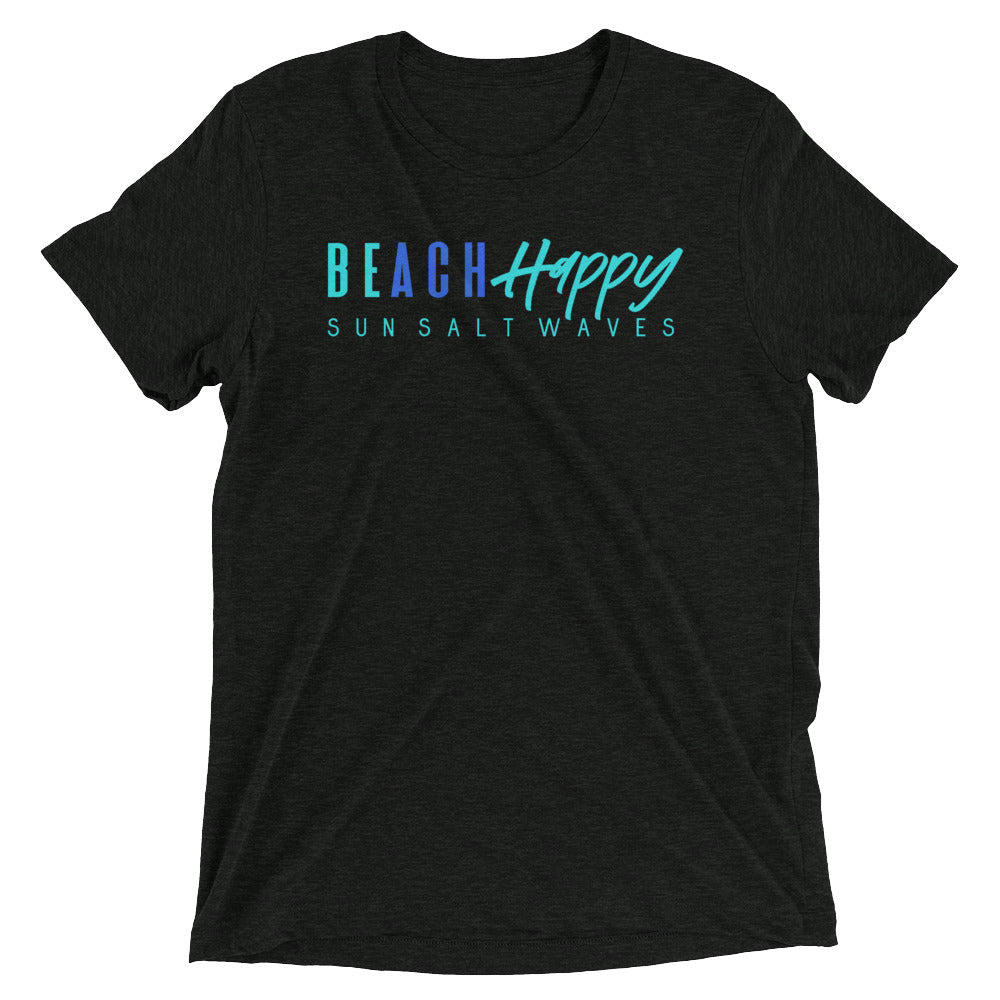 Be Happy Tee Men’s Women’s Unisex Graphic Beach Happy Sun Salt Waves Black Short Sleeve T-Shirt 