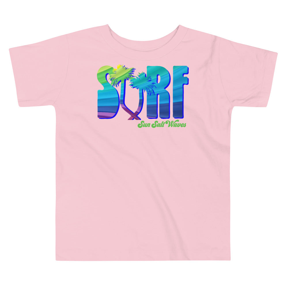 Surf Life Toddler Tee Sun Salt Waves Colorful Typography Palm Tree Pink