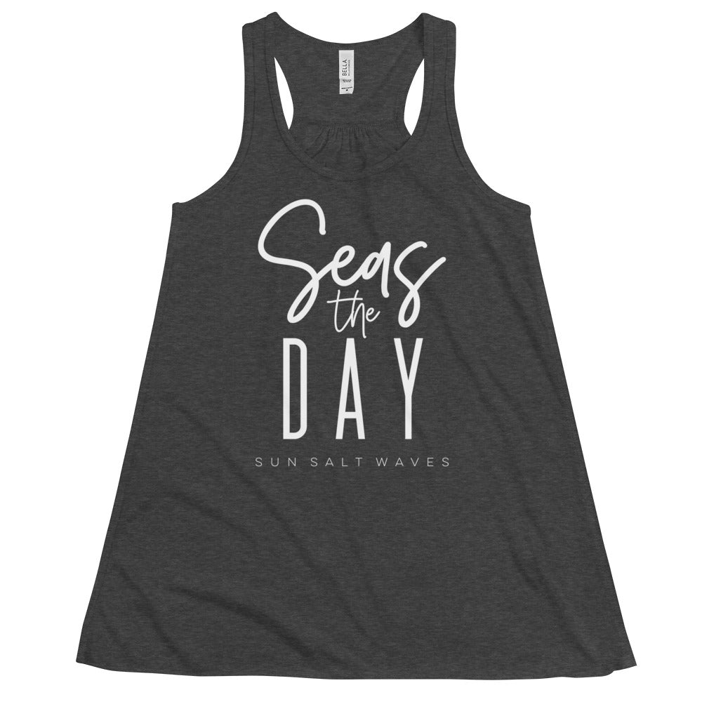 Seas the Day Flowy Racerback Tank Graphic Tank Seize the Day Charcoal Heather Sun Salt Waves