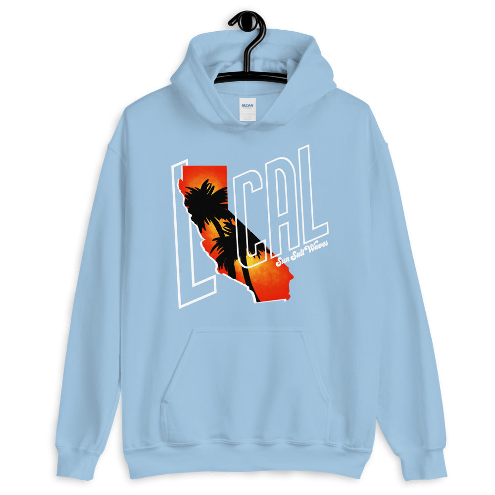 Sun Salt Waves Cali ‘Local’ Hoodie Unisex Men’s Women’s Light Blue Graphic Sunset with Palms Local California Sunset